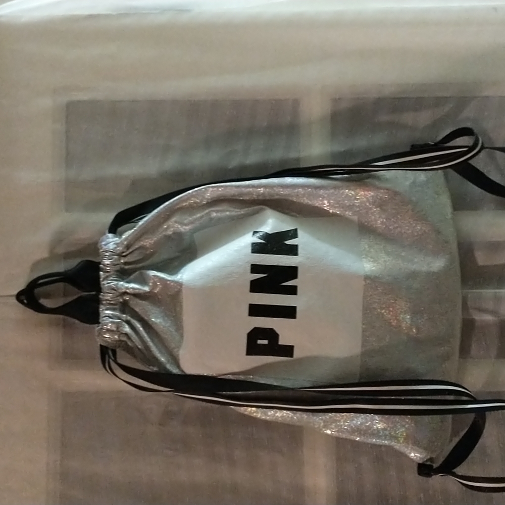 Vs Pink Silver//Metallic Drawstring Backpack - image 7